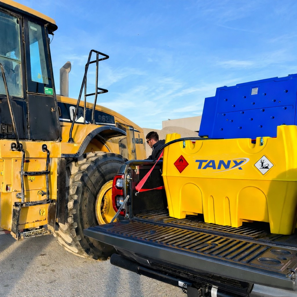 serbatoio carburante italtanx speedy Tanx 430 in uso mentre rifornisce una ruspa