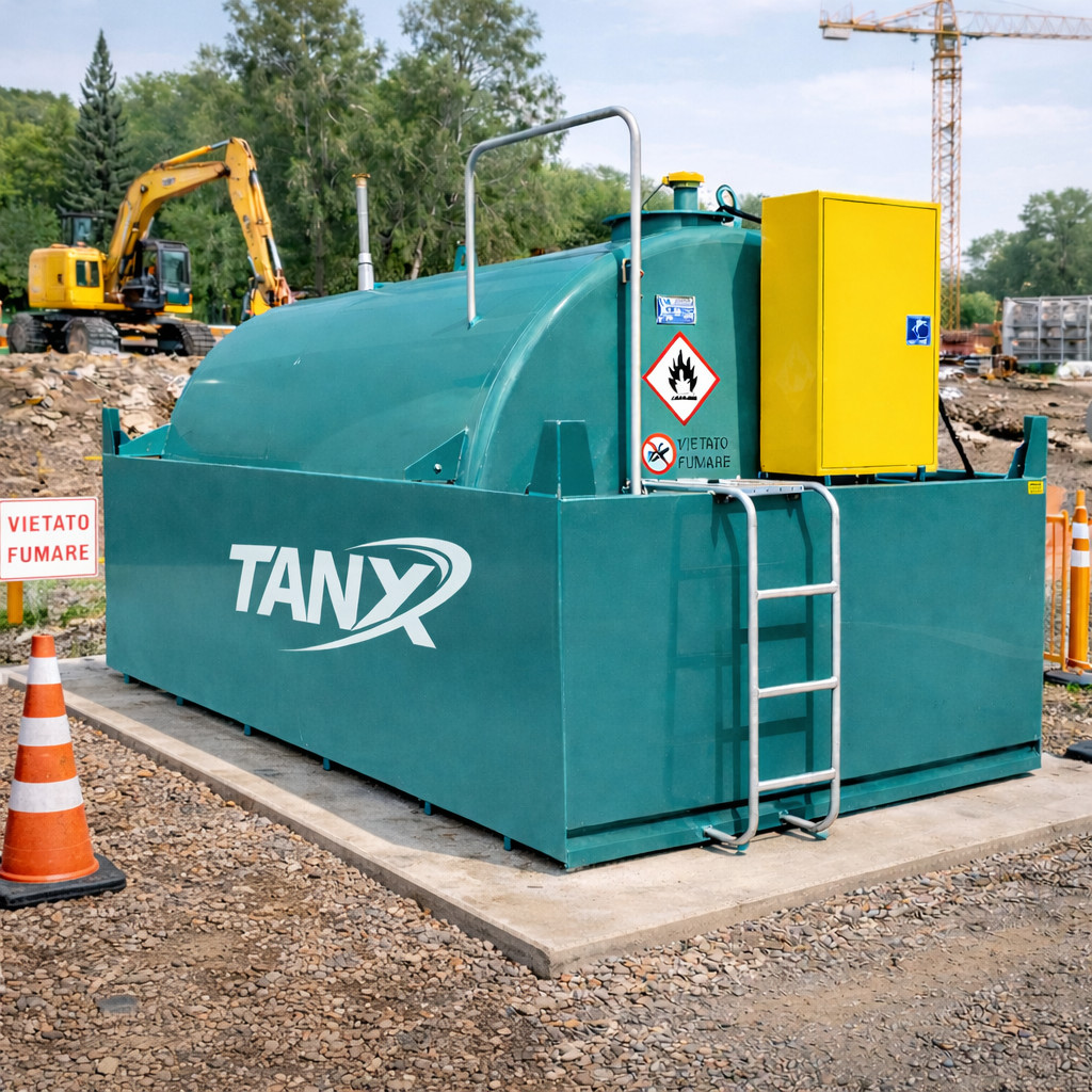 serbatoio carburante TANK-FUEL-P55-P80 posizionanto sulla platea di cemento in cantiere